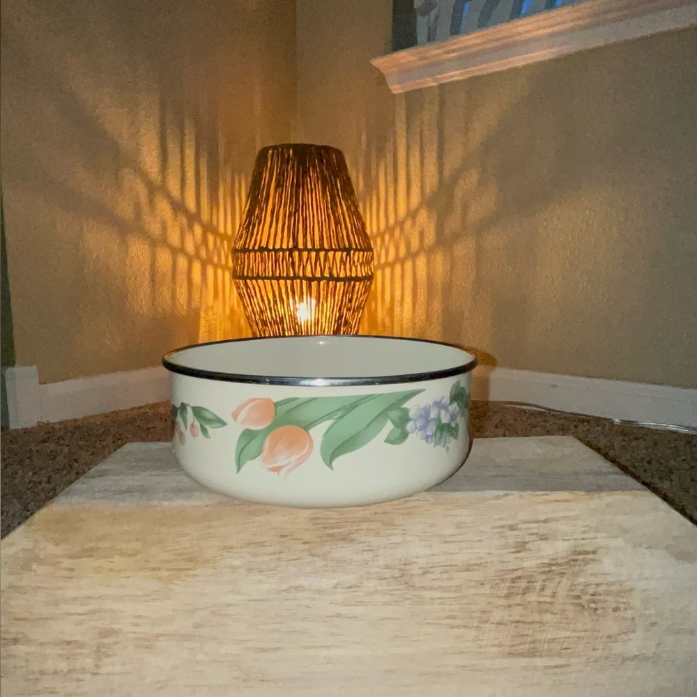 Floral Cream Bowl with Black Rim